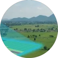 Aerial farmland with irrigation zones overlaid